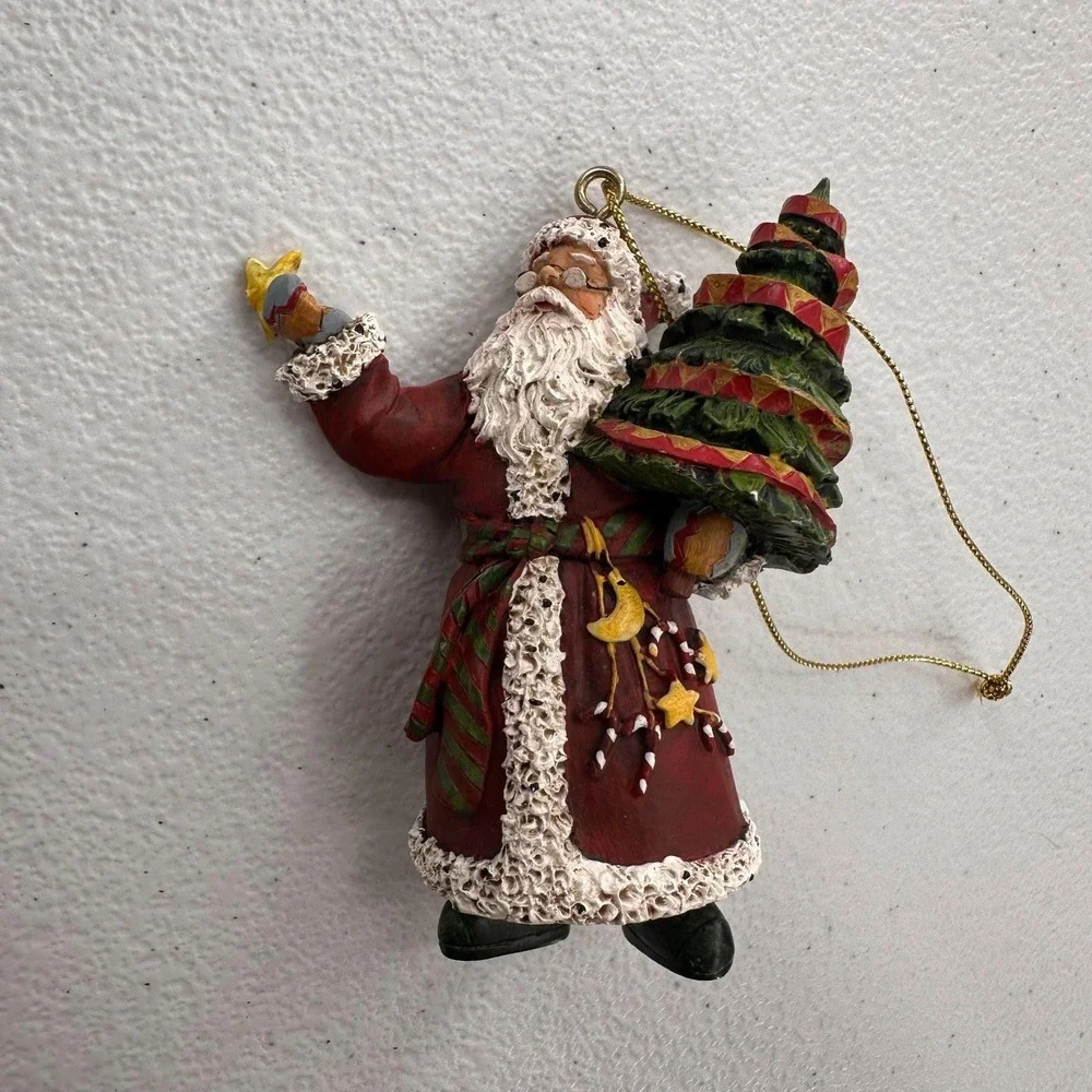 Vintage Santa Claus Hanging Figurine Ornament With Tree &‎ Bird Christmas Rustic